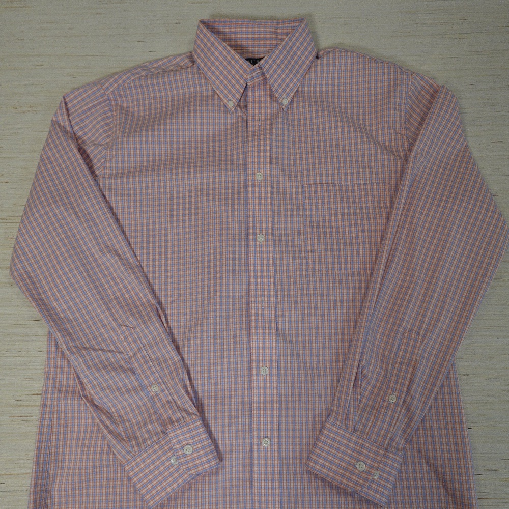 Lauren Ralph Lauren Men’s Dress Shirt – Orange Blue Check Plaid, Size 16 34/35 L